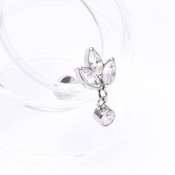 Detail View 1 of Implant Grade Titanium Marquise Flower Sparkle Dangle Internally Threaded Flat Back Stud Labret-Clear Gem